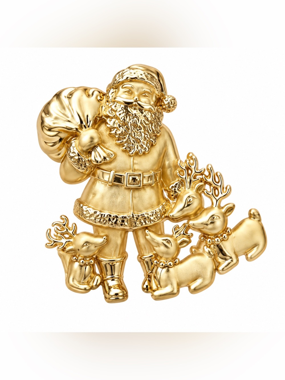 Vintage Gold Santa and Reindeer Brooch